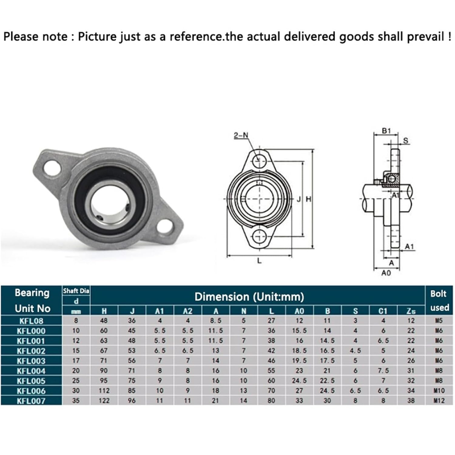 1pc Bearing Housing KFL08 KFL000 KFL001 KFL002 KFL003 KFL004 KFL005 KFL006 Zinc Alloy Mounted Bearing Shaft Pillow Block Housing(KFL08 (Bore 8mm))