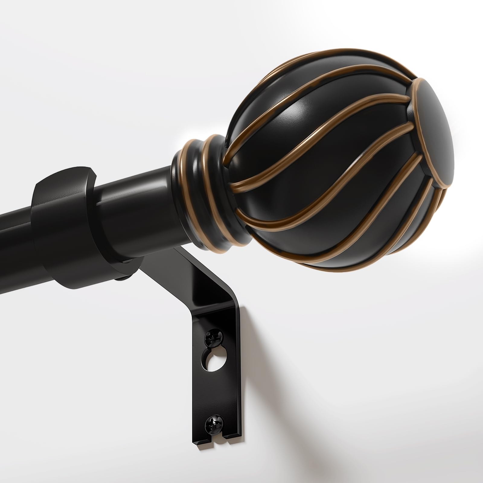 Gormena Matte Black Curtain Poles, Adjustable Curtain Pole 80-218cm for Window,22mm Diameter,Extra Long Heavy Duty Curtain Rod with Brackets, Vintage Finials,Easy Installation.