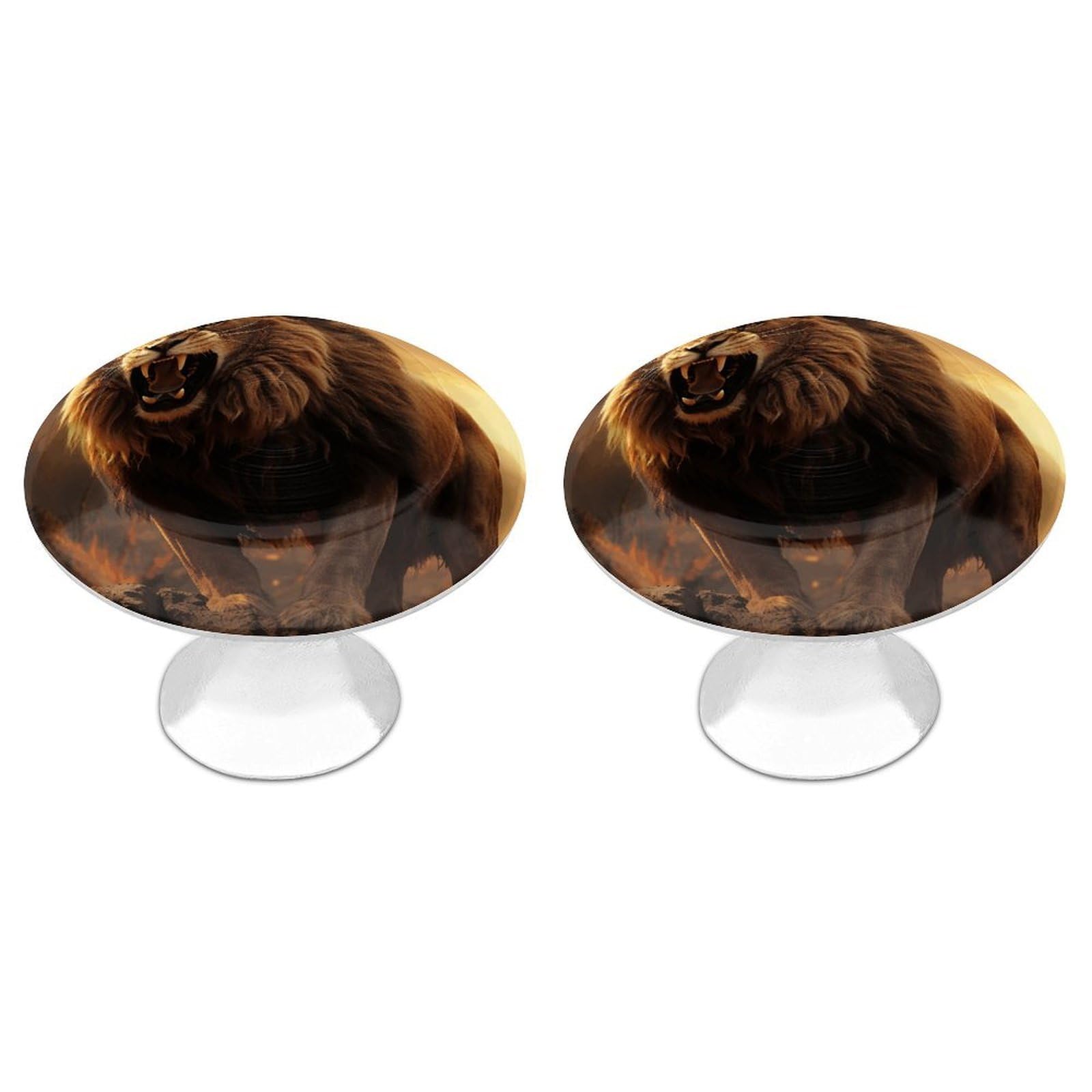 FekiLoot Angry Roaring Lion Cabinet Knobs Simple Drawer Handles Aluminum Alloy Kitchen Pulls Round Cabinet Door Knobs with Screw Door Hardware for Dresser Cabinets 2 Pack