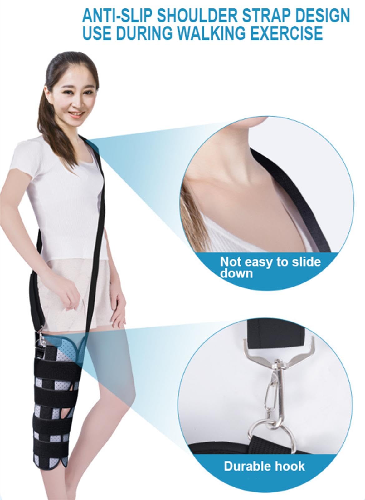 Rodillera Completa con Inmovilizador de Rodilla Ajustable, Soporte de Férula de Rodilla Para Mujeres y Hombres, Cinturón de Fijación de Articulación de Rodilla Postoperatoria,B
