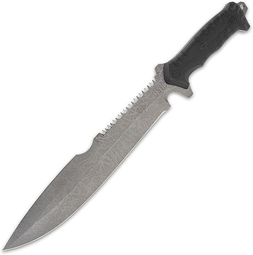 M48 Combat Machete Gen II y funda - Hoja de acero inoxidable, acabado galvanizado de titanio, mango de TPU - Longitud 17 3/4"