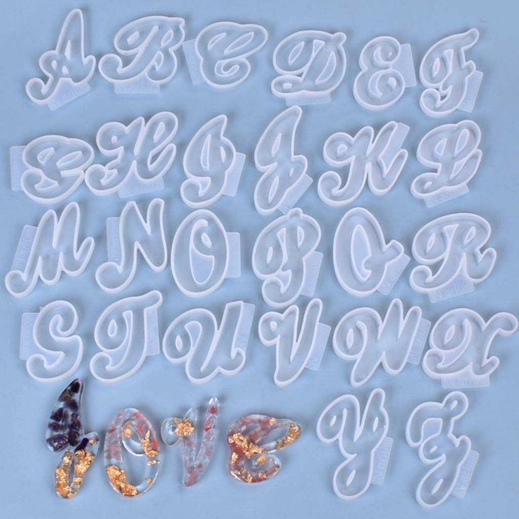 Stampo in resina a forma di lettere inglesi in silicone a forma di A-Z per realizzare collane fatte a mano, portachiavi, UV, 26 pezzi