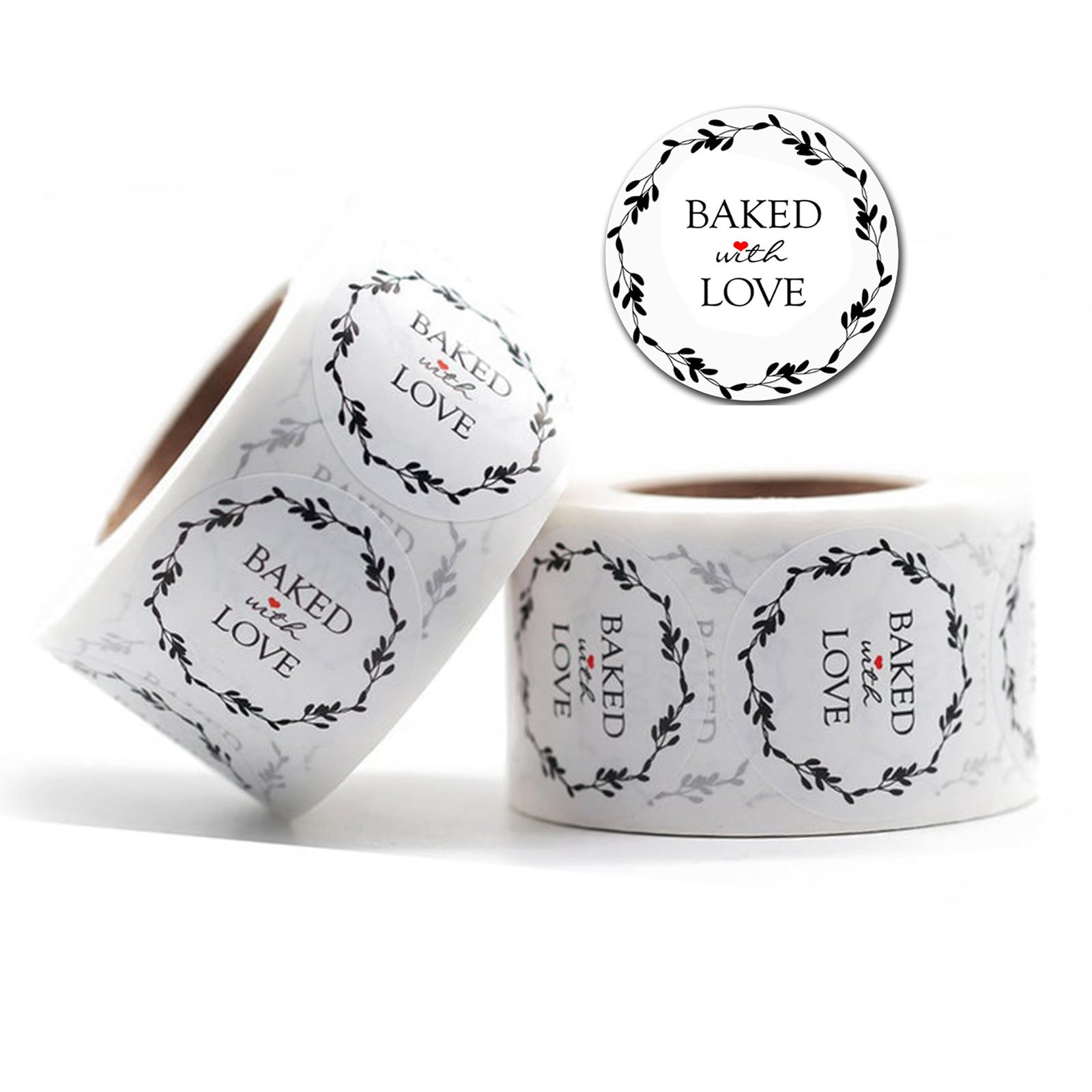 Photo 1 of 1000PCS Baked with Love Stickers for Baked Goods,1 Inch Small Round White Red Heart in Baking Floral Stickers Label Bakery Sticker for Packaging Canning Bottles,Cookie Bags