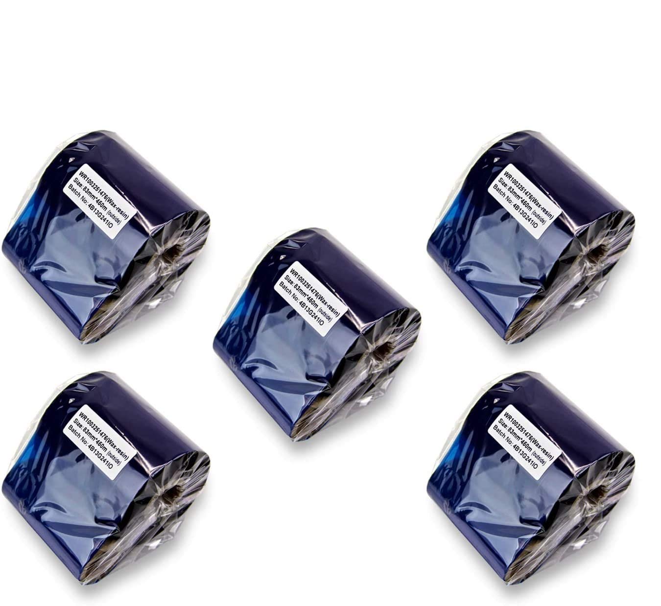 3.25 in x 1476 Ft (83mm X 450m) - Thermal Transfer Wax-Resin Ribbons for Zebra Printers (1 in Core, Black, 5 Pack)