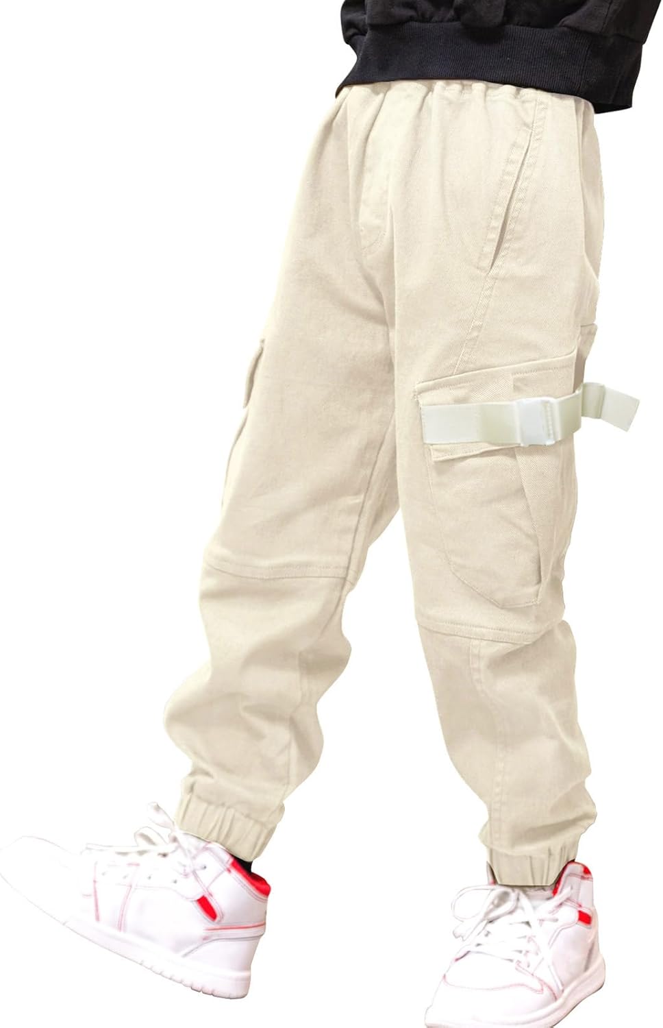 Boys Cargo Pants Cotton Casual Pants Elastic Waist Hiking School Uniform Sweatpants Joggers