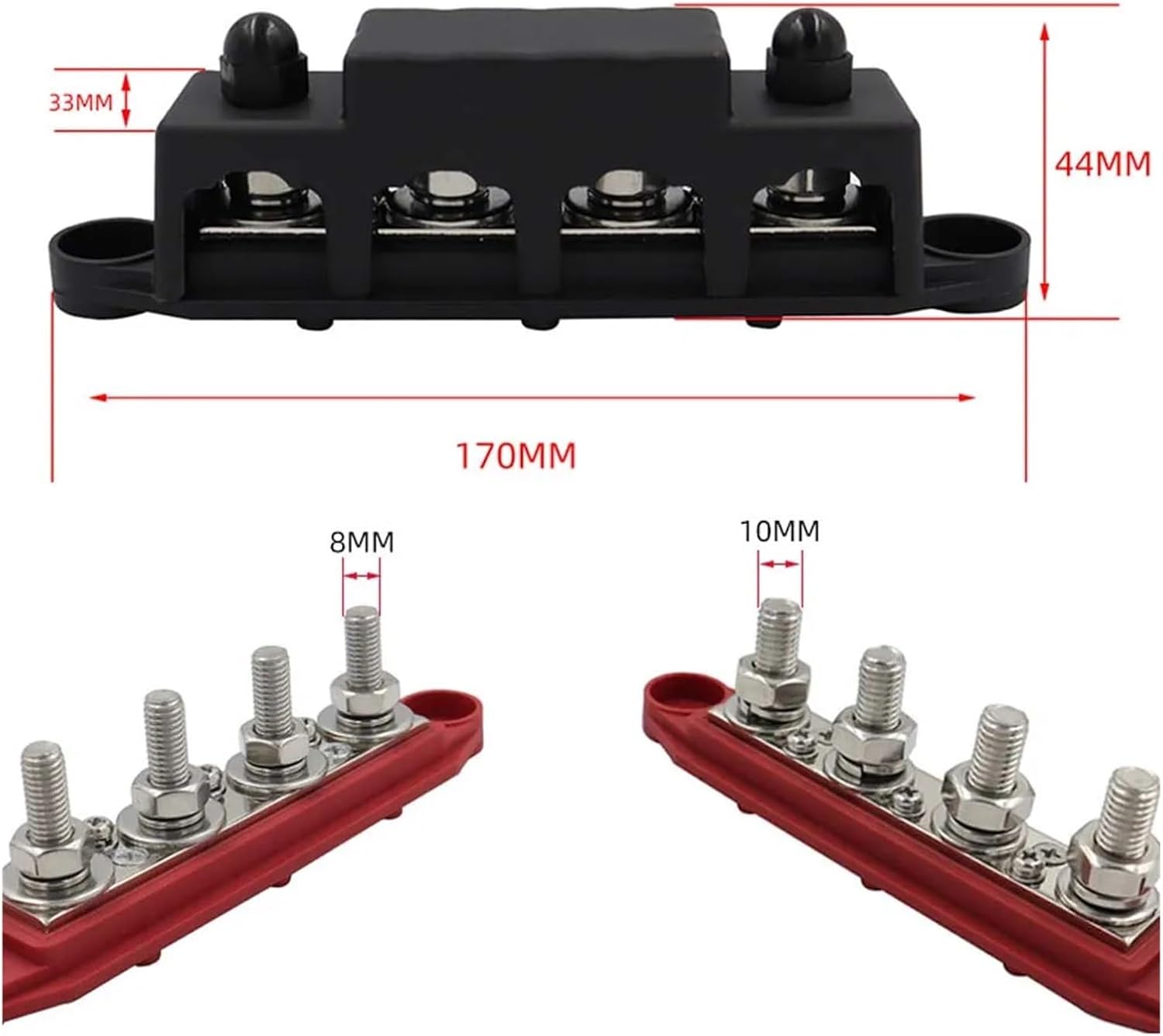 12V Power Distribution Block 250A Bus Bar Terminal Block M6 Car Terminal Studs M8 M10 Screw Wiring Connector 48V 300V