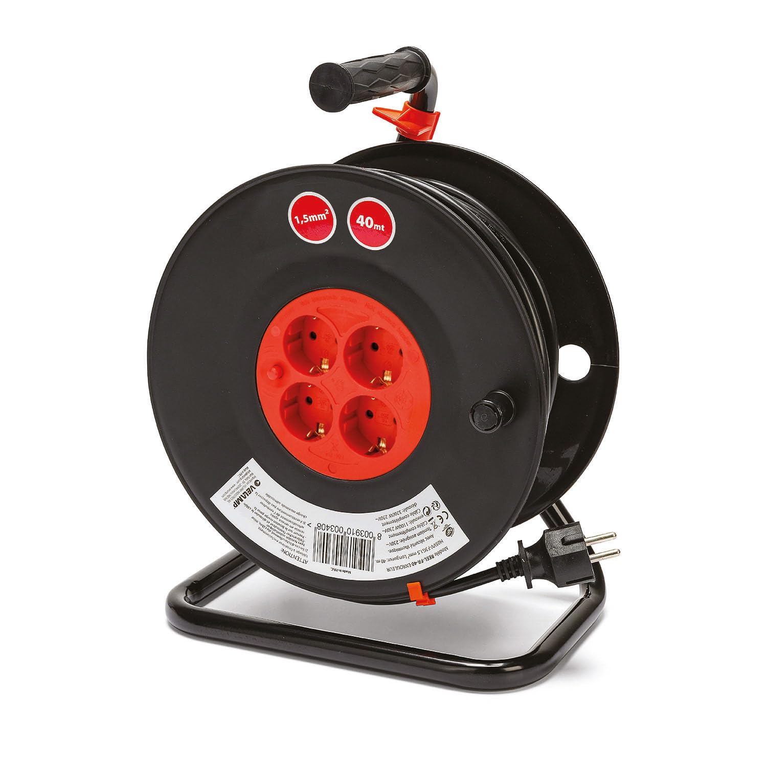 Przewijak DIY 4 gniazda standard Schuko, przewód H05VV-F3G1.5MM2, 40M, CE.