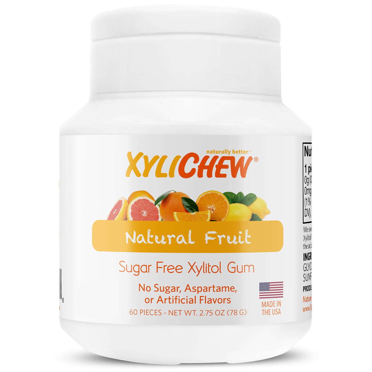 Xylichew 100% Xylitol Chewing Gum Jars - Non GMO, Gluten, Aspartame, and Sugar Free Gum -Bad Breath and Dry Mouth 60 Count