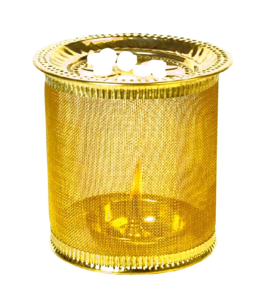 Unbreakable Kartika Akhand Deepam with Lamp Guard/Tulsi Deepam/Brass Mesh with Brass Beading Deepak Wind Cover/Aroma Diffuser/Camphor or Kapur Diffuser/Big (4.5x4) inch-image-42