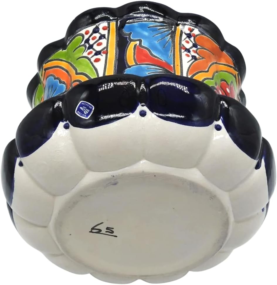 Violet Pot Planter with Saucer Large Hand Painted Indoor Outdoor Multi Colored Figure Glazed