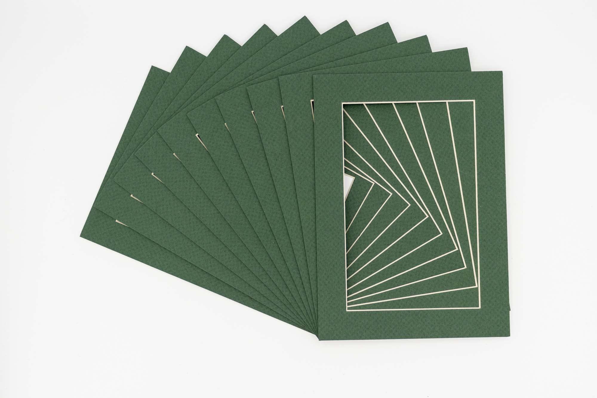 Hunter Green Acid Free 5x7 Picture Frame Mats with White Core Bevel Cut for 4x6 Pictures - Fits 5x7 Frame - Pack of 10 Mats
