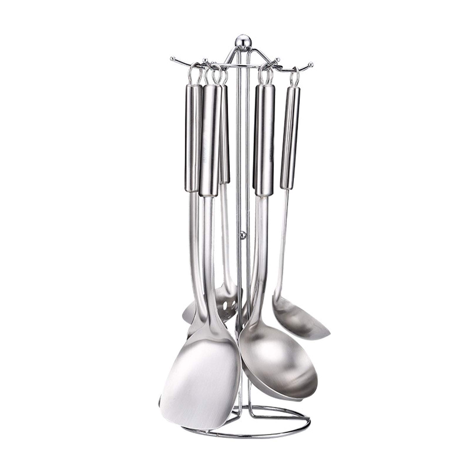 IUokLU Kitchen Stainless Steel Cooking Utensils Set, 7-Piece Serving Spoons, Includes Ladle, Slotted Turner, Slotted Spoon, Solid Spoon