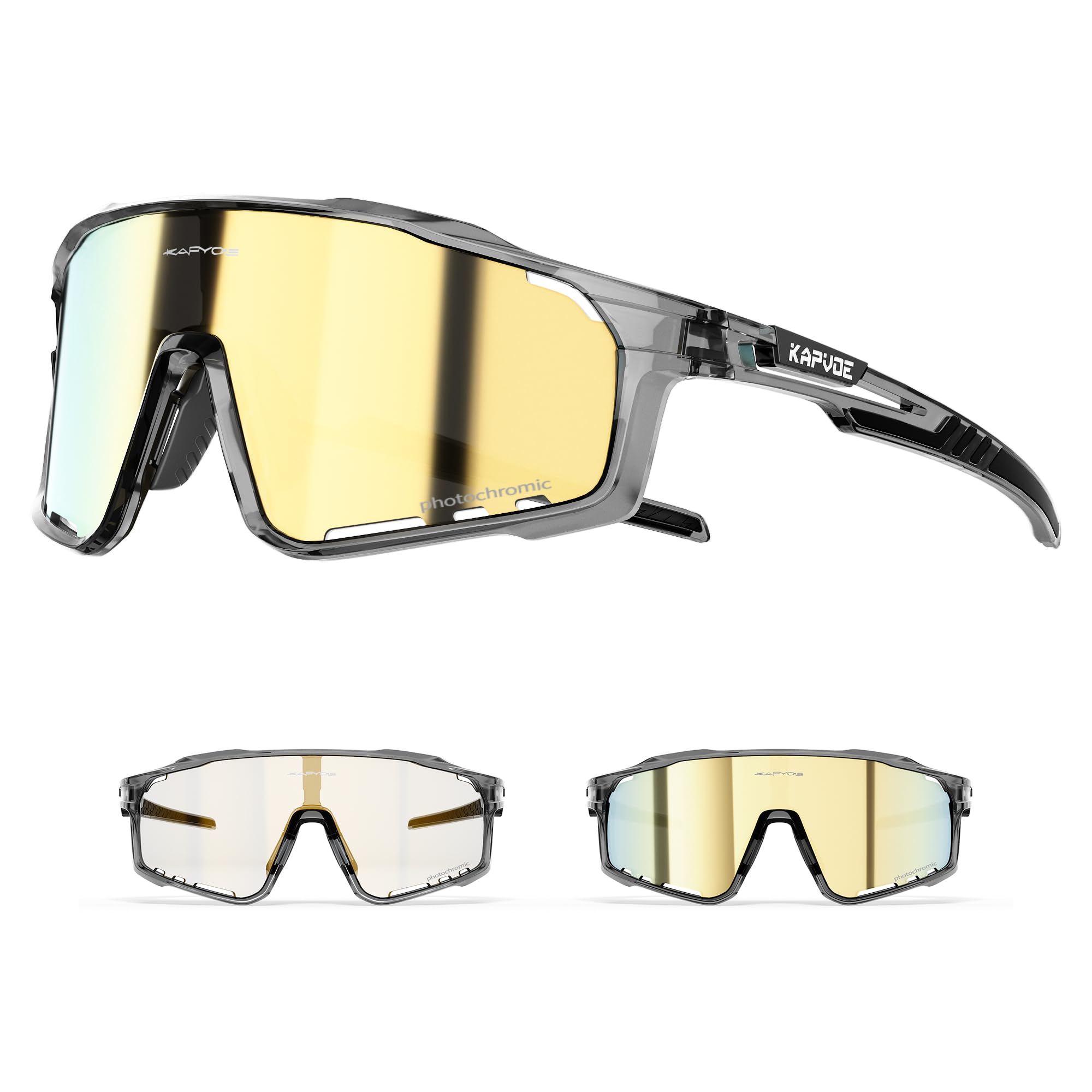 KAPVOE Photochromic Cycling Glasses for Men Women Sports Sunglasses Frame Discoloration HD Bike Glasses K76
