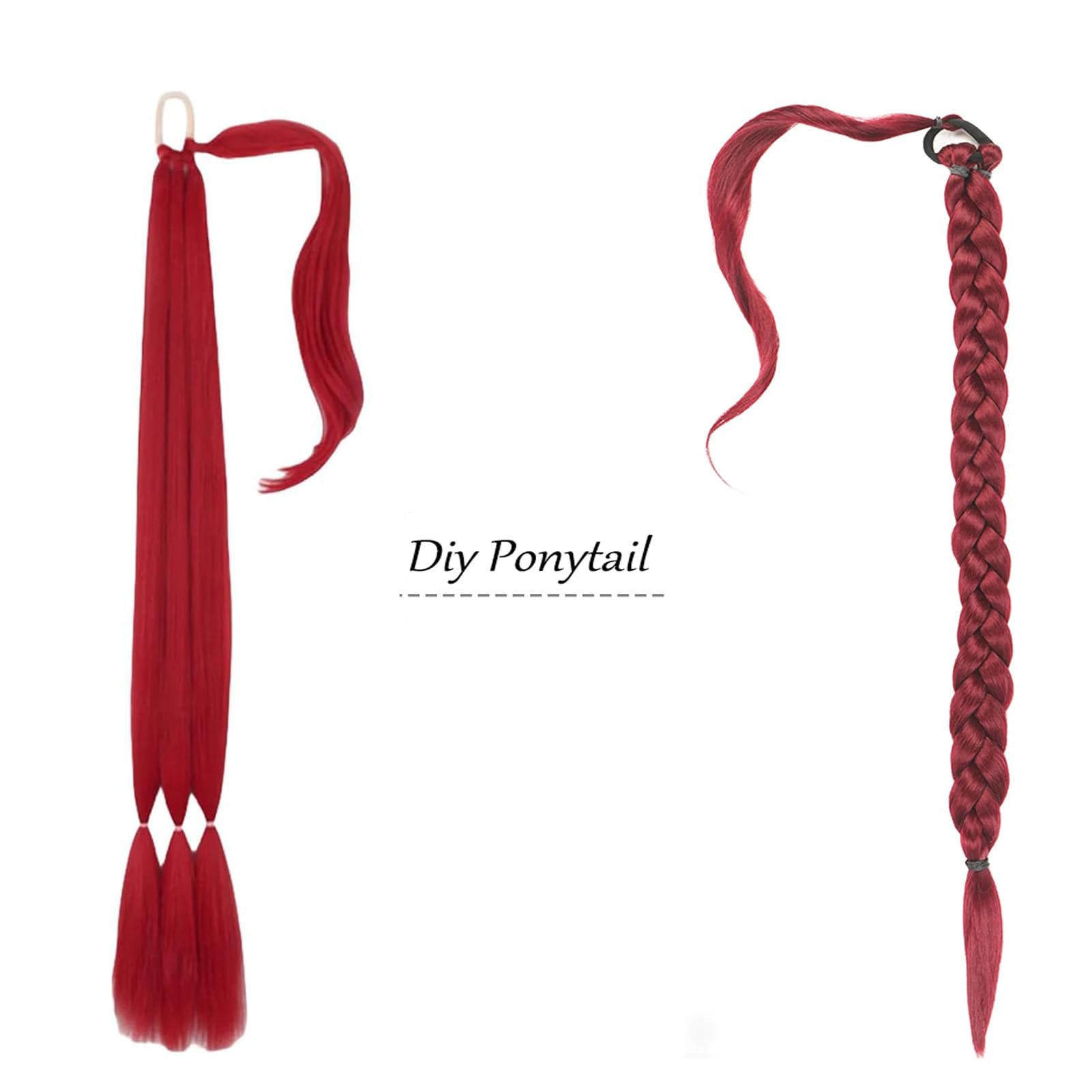 32inch Long Braid Ponytail Extension Straight Sleek Wrap Around Braid Hair Extensions Ponytail Synthetic Hair Pieces for Women Girls (Red) - Image 2