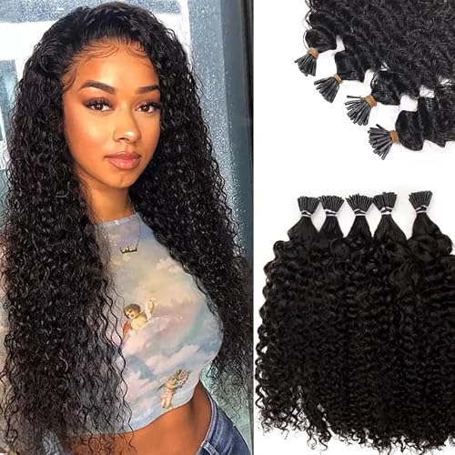 Kinky Curly I Tip Hair Extensions Human Hair Cold Fusion Stick I Tip Hair 18 Inch 100% Remy Hair ExtensionsCold Fusion Tipped Extensions for Women Curly Pre Bonded Microlinks Hair Extension 50G