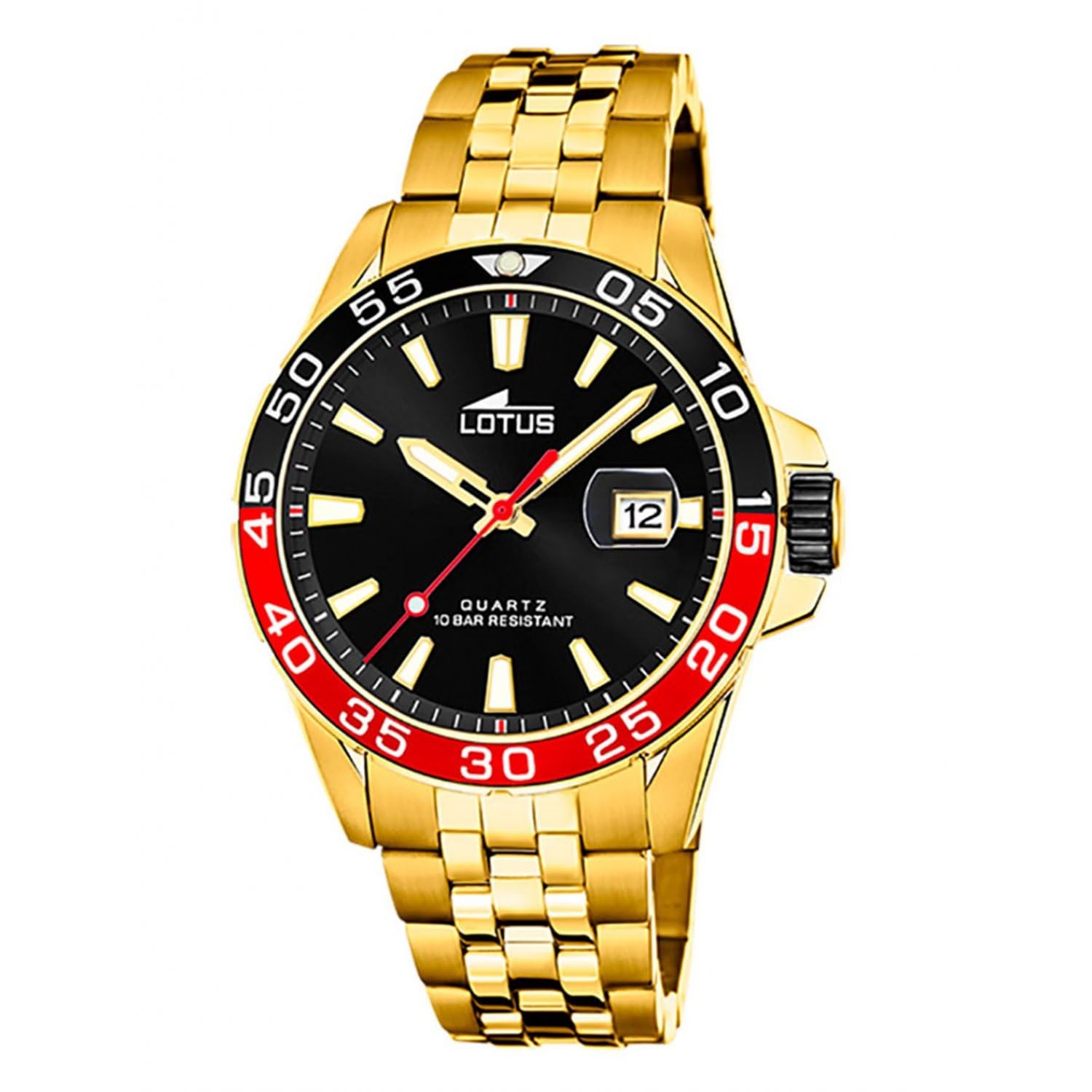 LOTUS Reloj Hombre Analógico de Acero Inoxidable 316l Dorado | Movimiento de Cuarzo, Calendario, Cristal Mineral de Alta Resistencia, Resistente al Agua 10 ATM 18770/4 Special Prices