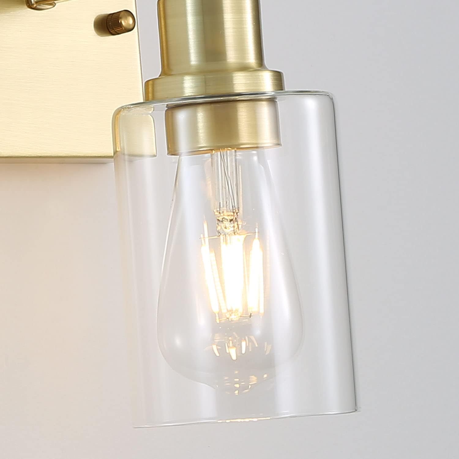 1-Lights Gold Bathroom Light Fixture, Brushed Brass Vanity Light with Clear Glass Shade, Modern Bath Wall Lights for Living Room, Hallway, Bedroom