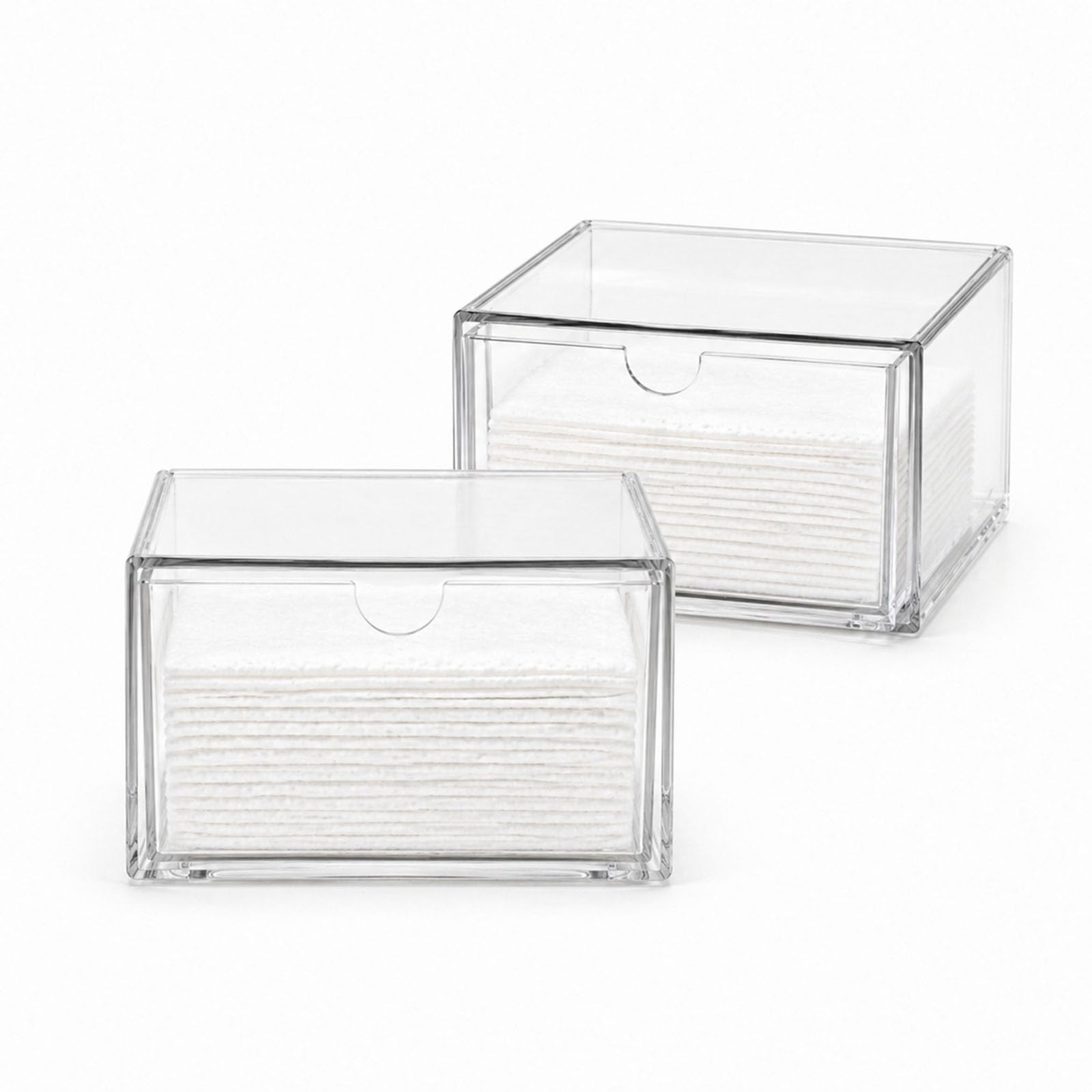 Punorric 2 Pack Face Towel Storage Box - PET Plastic Clean Skin Club Face Towels Organizer, Transparent Drawer-Type Clean Skin Club for Cotton Pads/Vanity/Bathroom