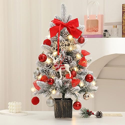 Miniatura 3 de Mini árbol de Navidad de mesa,Pequeño árbol de Navidad con adornos de bola,Pequeño árbol de Navidad rojo,Mini pino de Navidad artificial de mesa