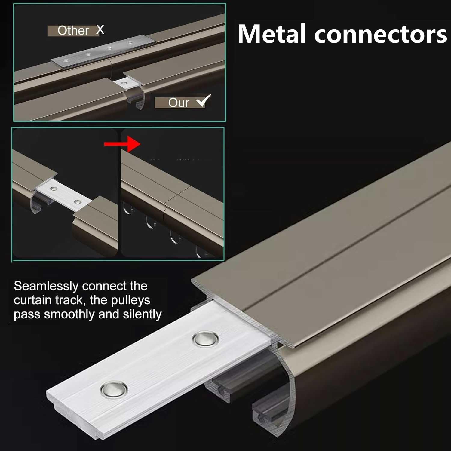 Binari Per Tende Da Soffitto In Alluminio, 3,7 Metri (5 Pezzi), Neri, Resistenti, Con Connettori E Staffe, Per Divisori E Privacy