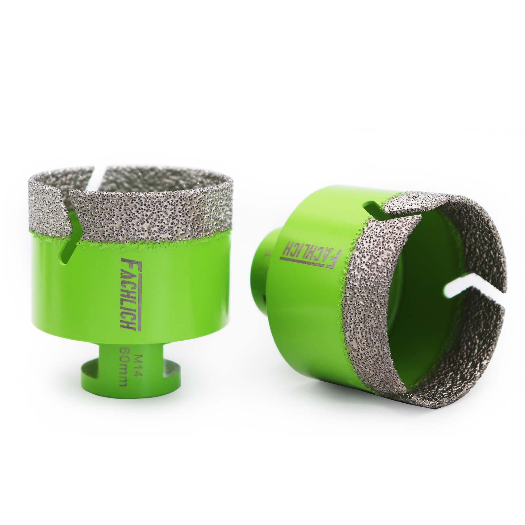 FACHLICH Diamond Core Drill Bit,2pcs Diameter 60mm Thread M14,Vacuum Brazed Dry Wet Hole Saw for Porcelain Tile,Granite,Marble,Concrete,Masonry,Brick — image 1