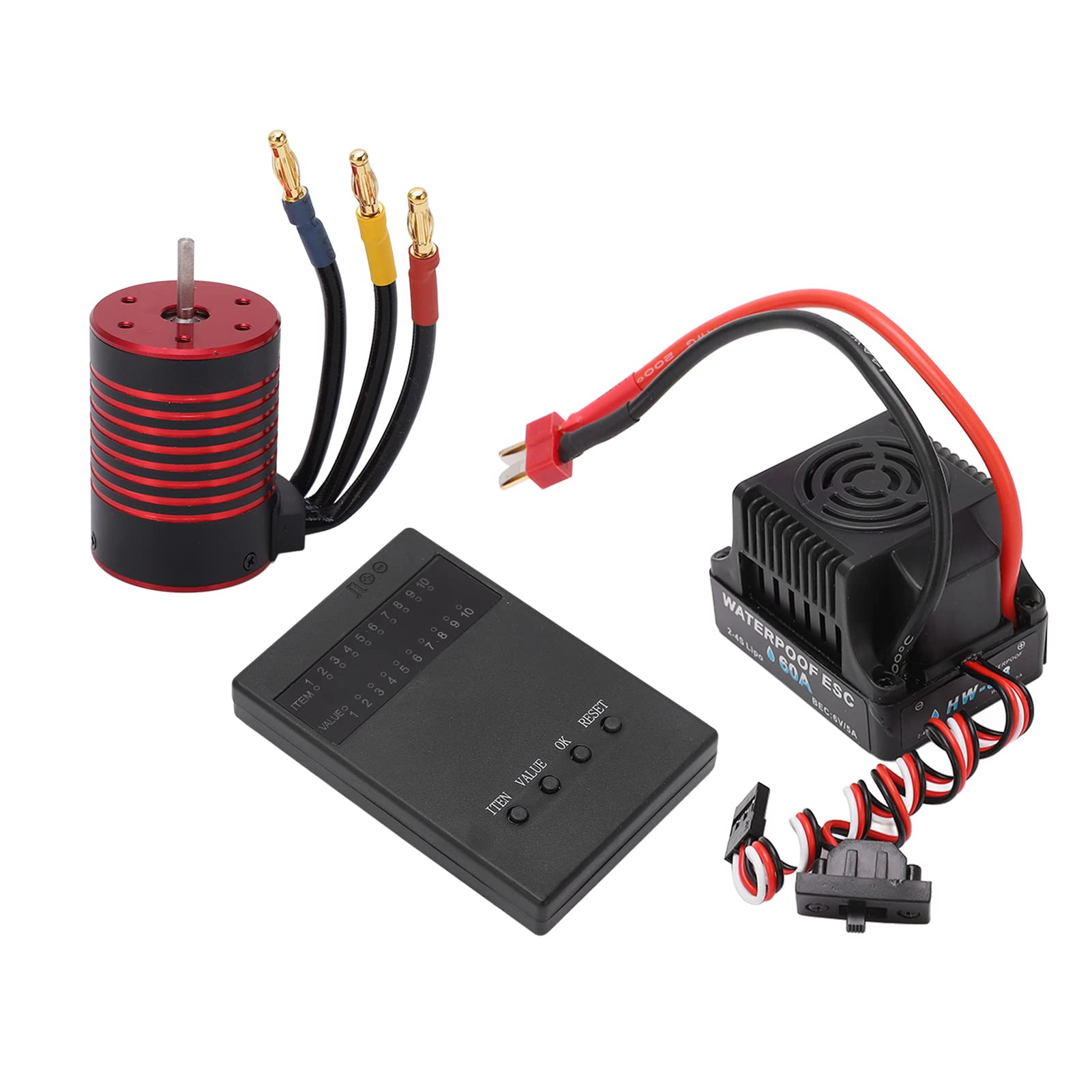 bezszczotkowy zestaw ESC, bezszczotkowy wodoodporny silnik 3650 60A ESC, karta programowania do samochodu RC 1/10 (3100kV)