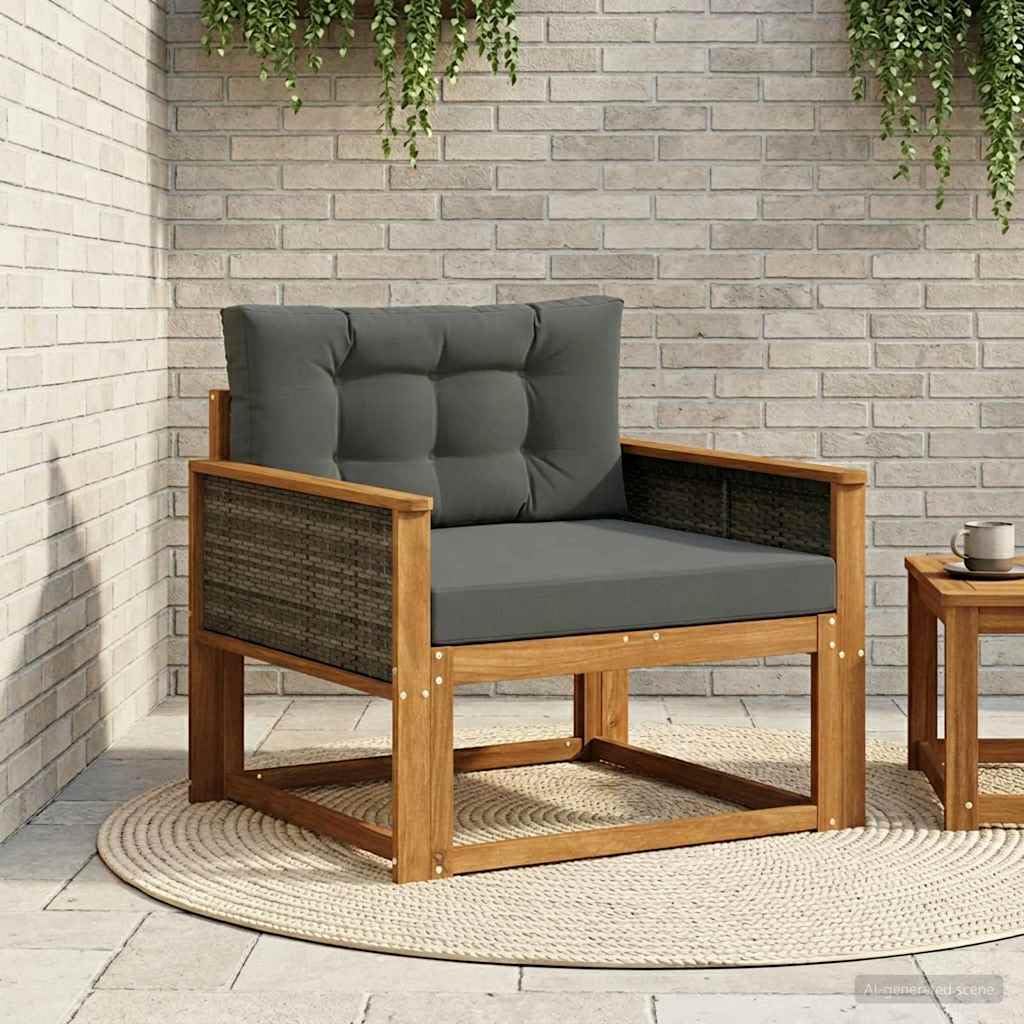 Zewnętrzna sofa środkowa z litego drewna akacjowego z odporną na warunki atmosferyczne tapicerką, powierzchnia siedziska 80 cm, podłokietnik i oparcie, możliwość elastycznego łączenia jako
