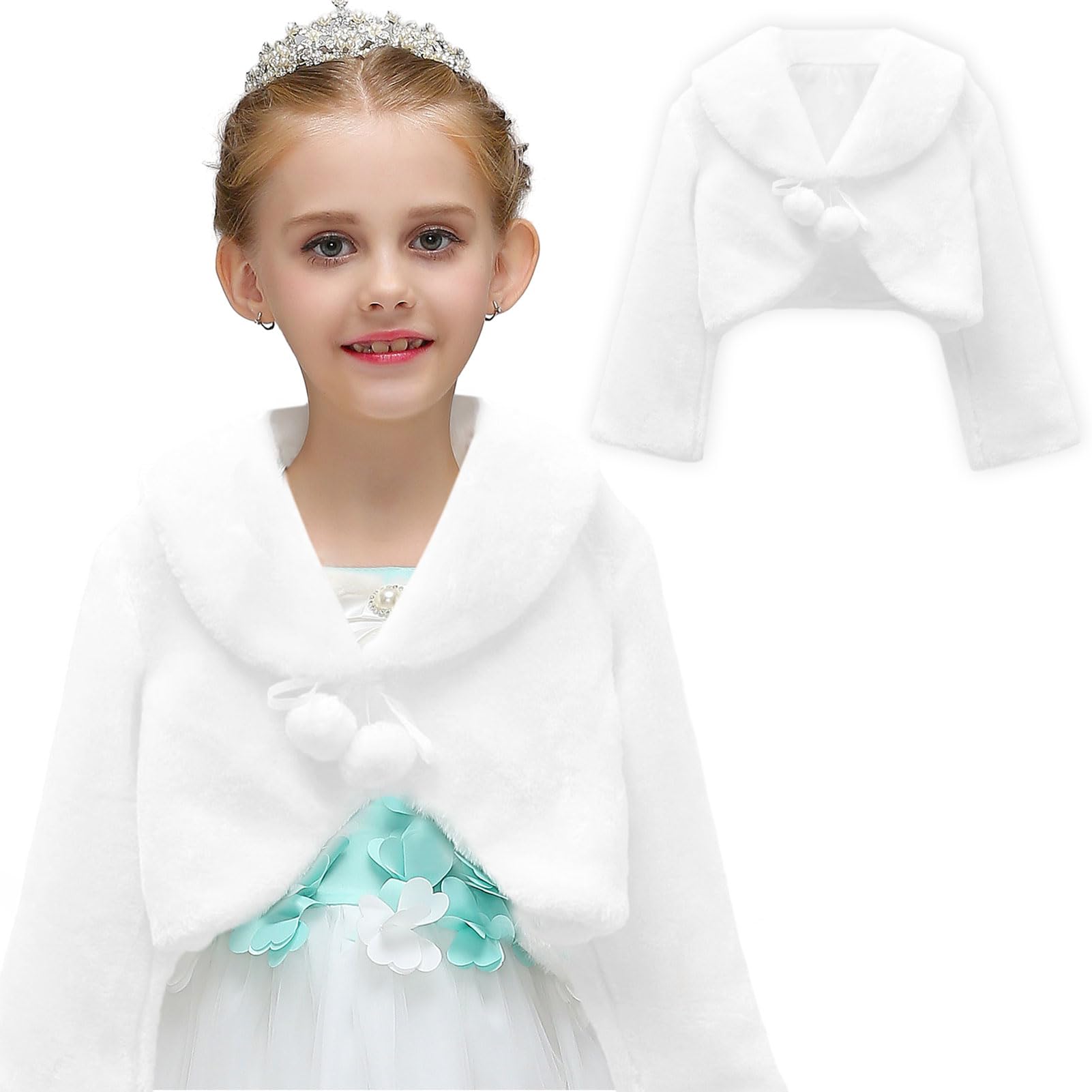Formemory Children's Cape, Kids Fur Cape, Fur Bolero Poncho, Children's Dress, Formal Cardigan, Wedding Shawl, Girls' Formal Wear, Shoulder Wrap, Long Sleeve, Present, Music Concert, Party White M