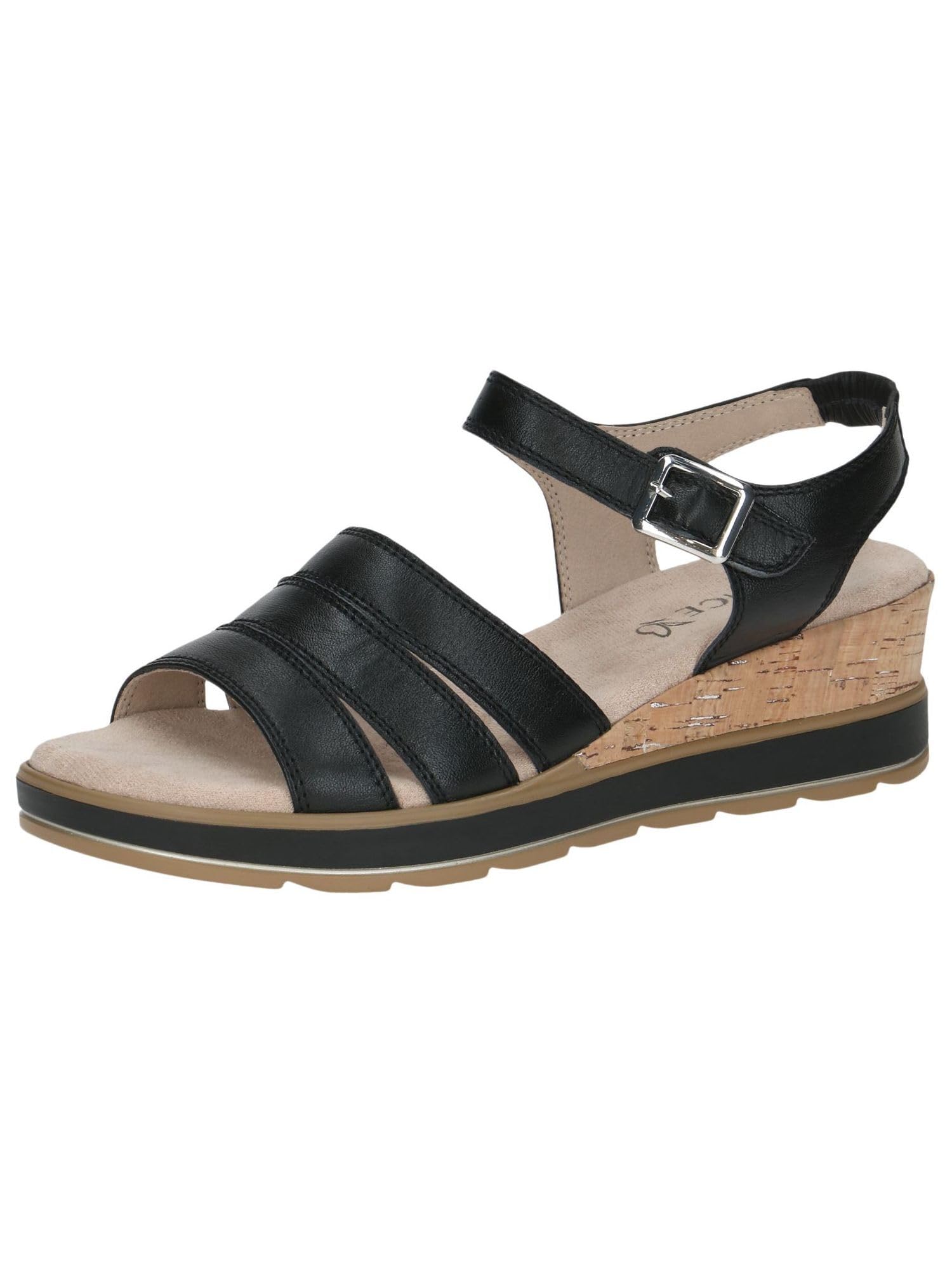 CAPRICE Women Sandals Wedge Heel Leather Summer, Black (Black Nappa), 3.5 UK
