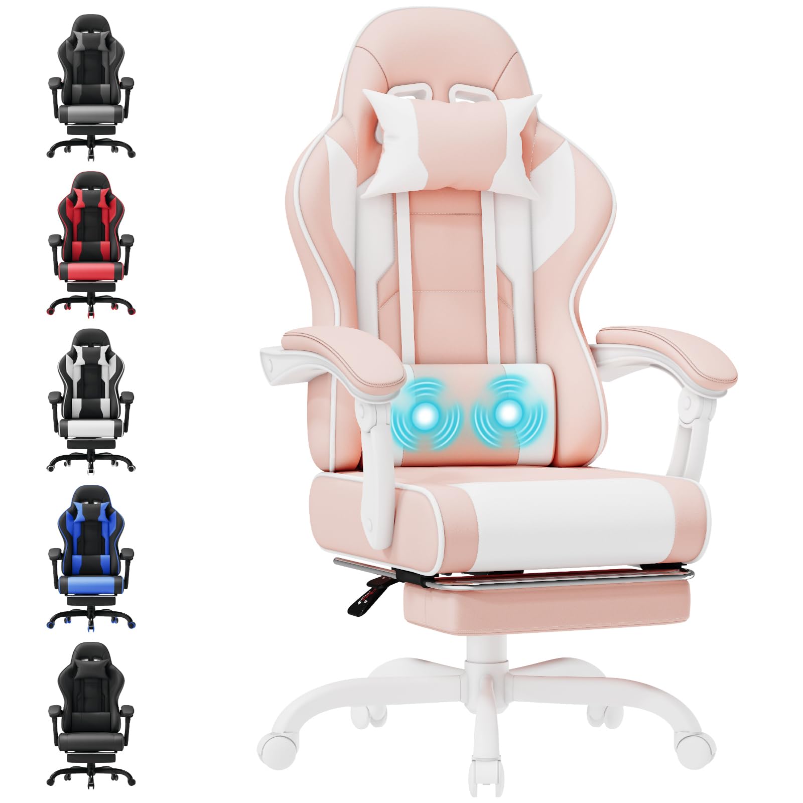 TRIUMPHKEY Silla Gaming, silla de oficina con reposapiés, silla ergonómica con respaldo ajustable de 90 a 135°, soporta hasta 150 kg, color rosa