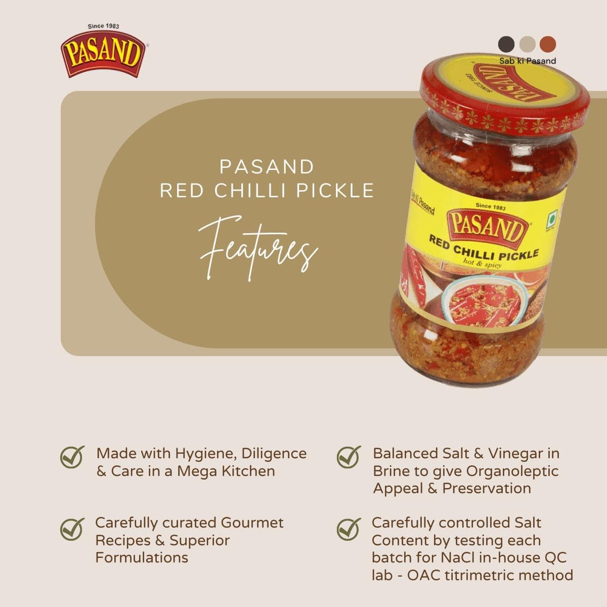 PASAND Red Chilli Pickle 280g | Traditional Laal Mirch ka Achar | Authentic Style Pickle | Tangy & Mild Spicy Taste | Homemade Indian Pickle | Ready to Eat 2