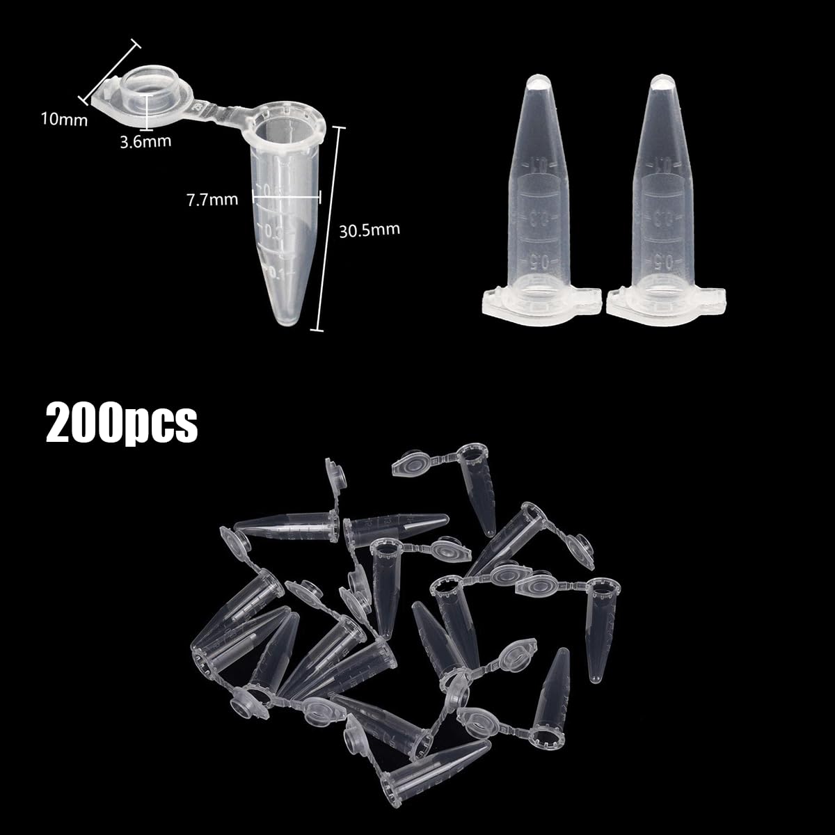200 pièces (1,5 ml) Tube à centrifuger de laboratoire,Tube à centrifuger,tube à échantillon,Tube à centrifuger transparent,Tube à centrifuger conique,Pour l'analyse d'échantillons en laboratoire