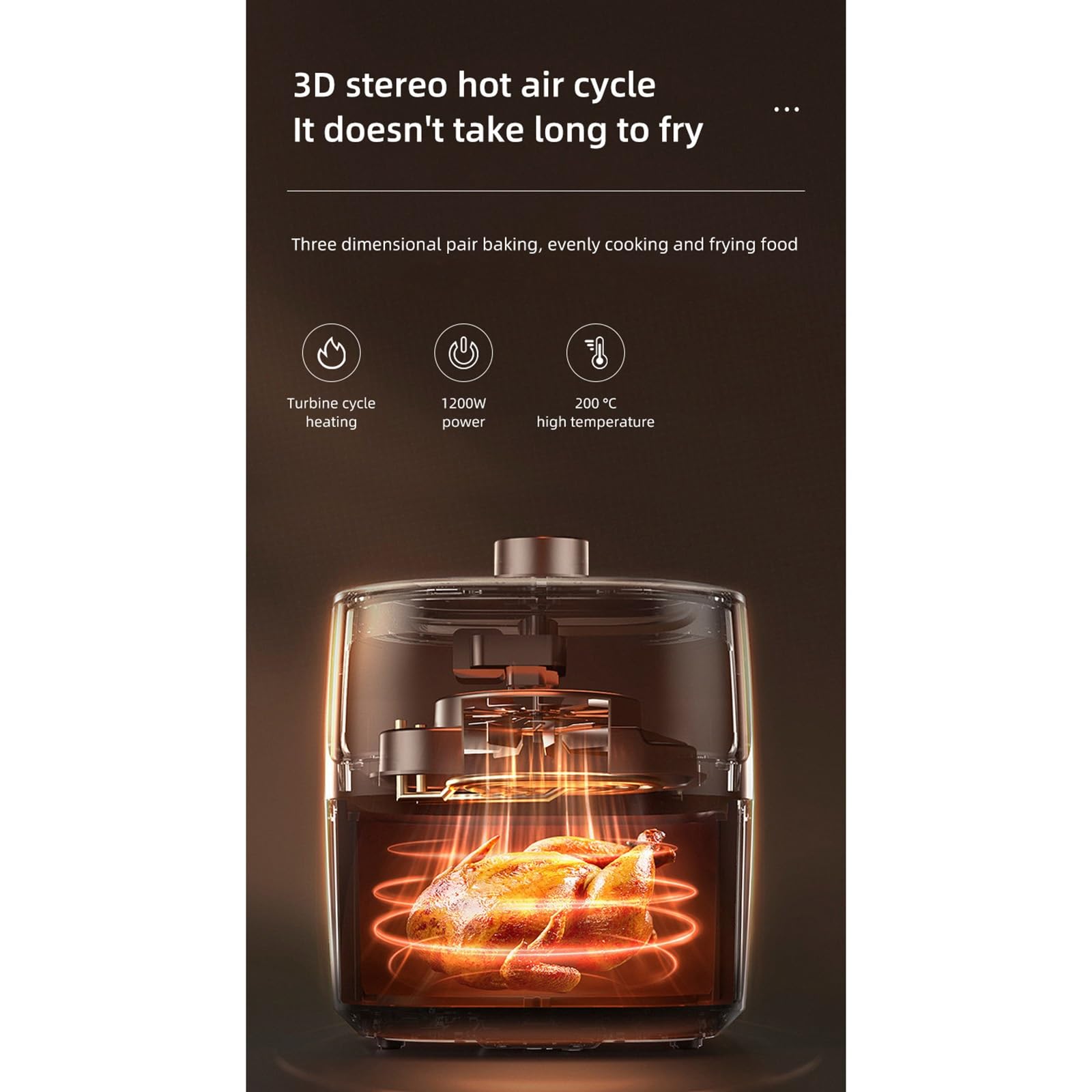 La Friggitrice Ad Aria Ha Una Grande Capacità Di 6 Litri E Un Design Visivo Della Pentola In Vetro For Una Frittura Sana Senza Olio O Fumo.
