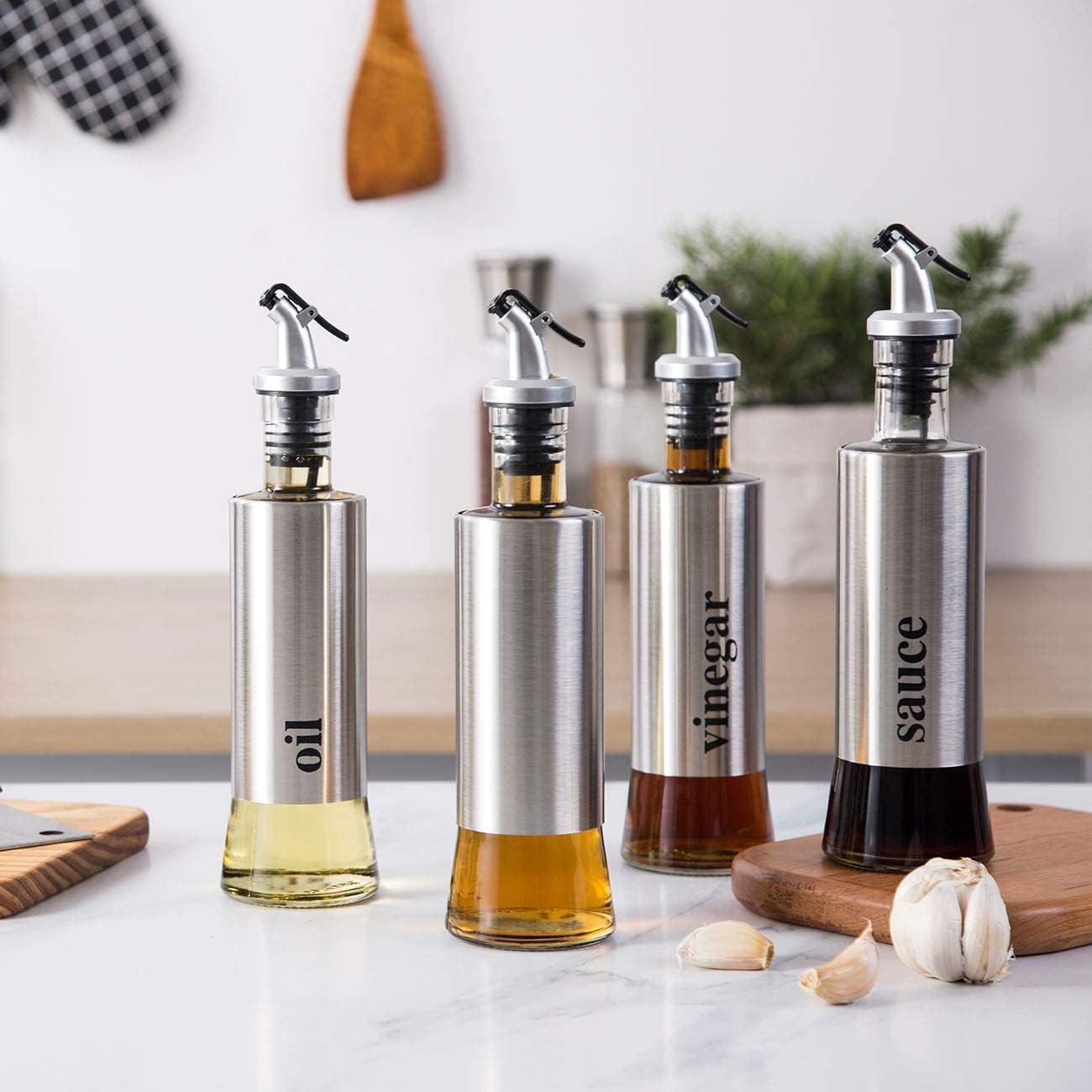 オイルボトル ステンレス 醤油差し ワインボトル 酢ボトル 蓋付き 調理器具 透明ガラス 油差し キッチン 調理器具(醤油)