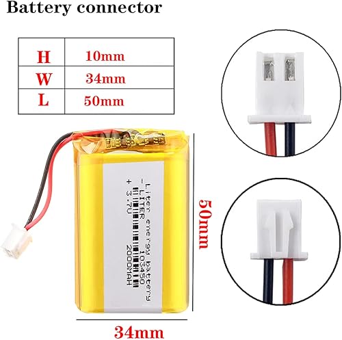 Miniatura 6 de Batería recargable del ion del polímero de litio de la batería del litro 3.7V 103450 2000 Lipo con el conector XH-2.54