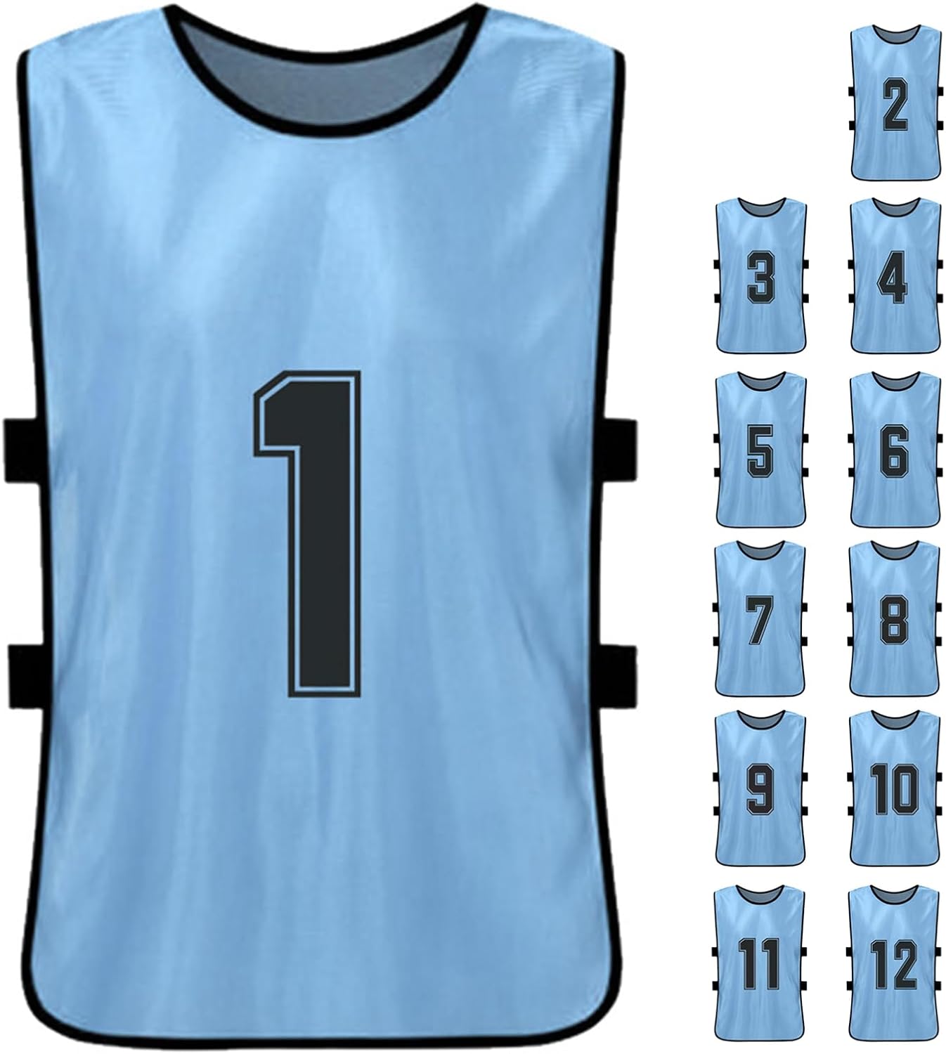 Numbered Football Bibs, Polyester Quick Drying Soccer Jerseys Team Training Practice Sports Vest Fit for Football, Basketball, Volleyball, Hockey (Sky blue)