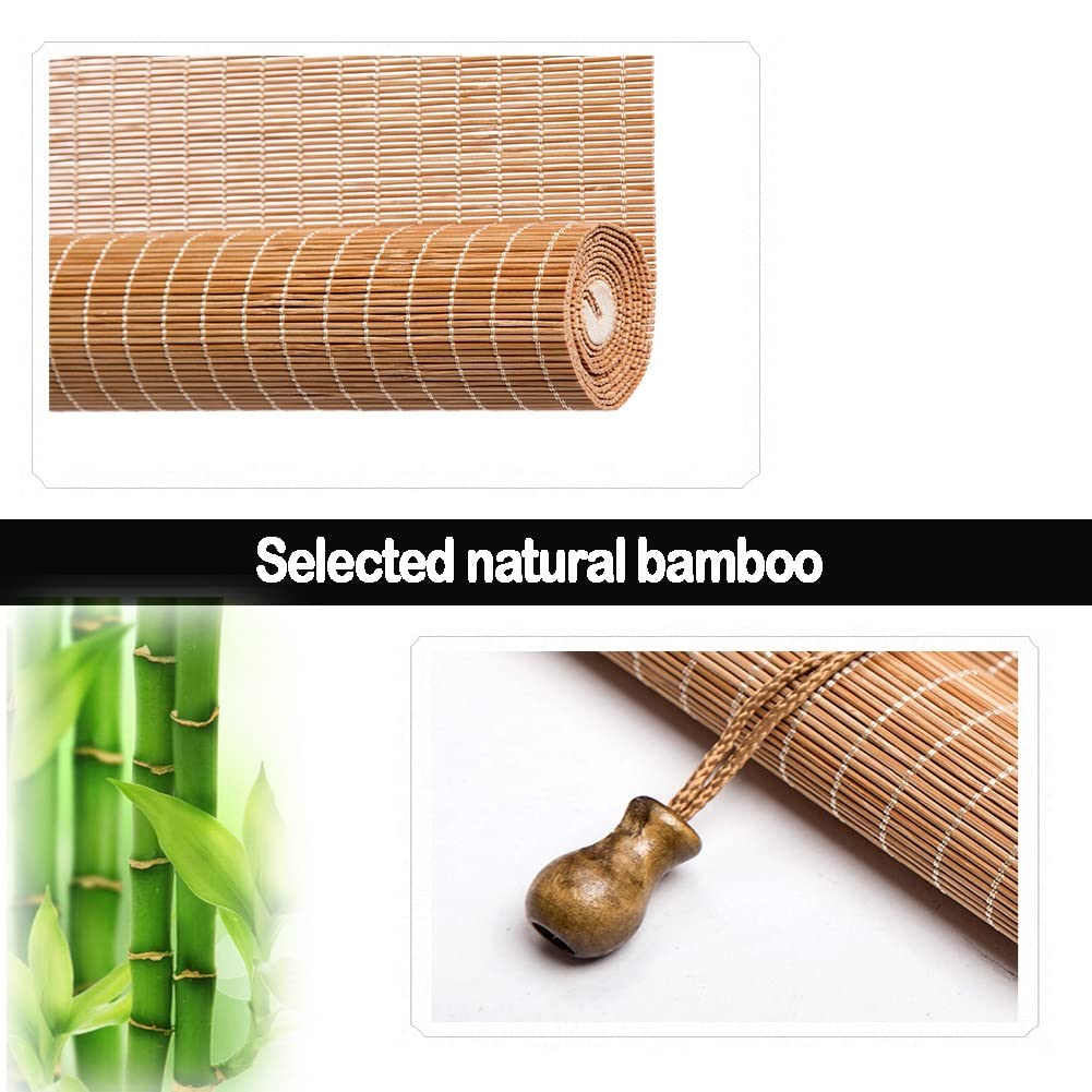 Natürliche Bambus Raffrollo, Rollo Jalousine für Türen/Balkon/Garten/Wohnzimmer, 60% Sonnenschutz Vorhänge, Holzrollos (Size : W80xH90cm/32x36inch)
