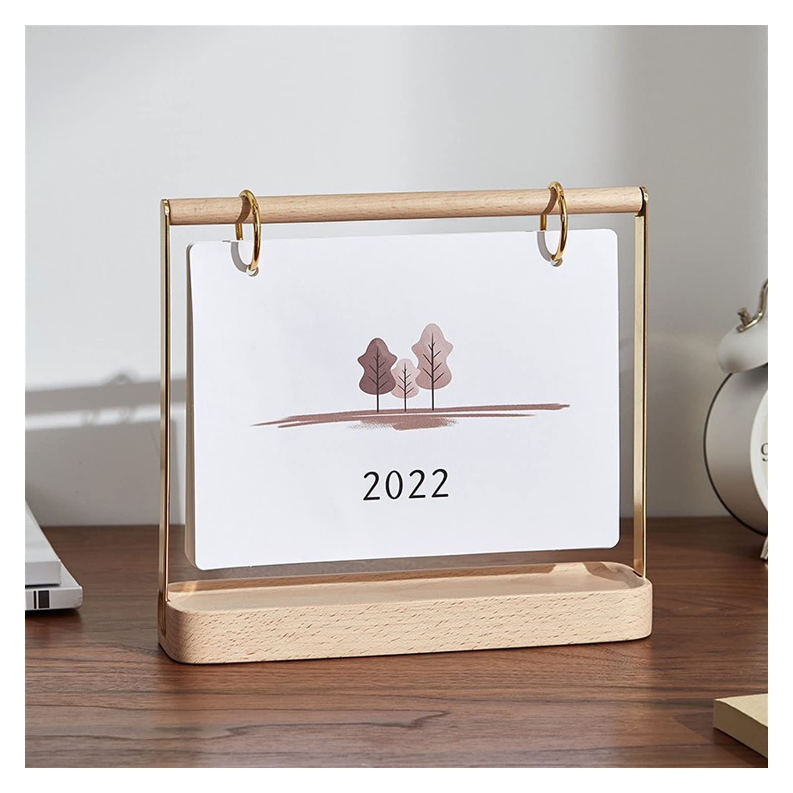 QINGGANGLING999 Bürokalender Hölzerner Schreibtisch Kalender 2022 Kreativkalender Desktop 2022 Desktop Kalender Schreibtisch Zubehör Stehendes Flip Tischkalender Wochenplaner (Color : 2)