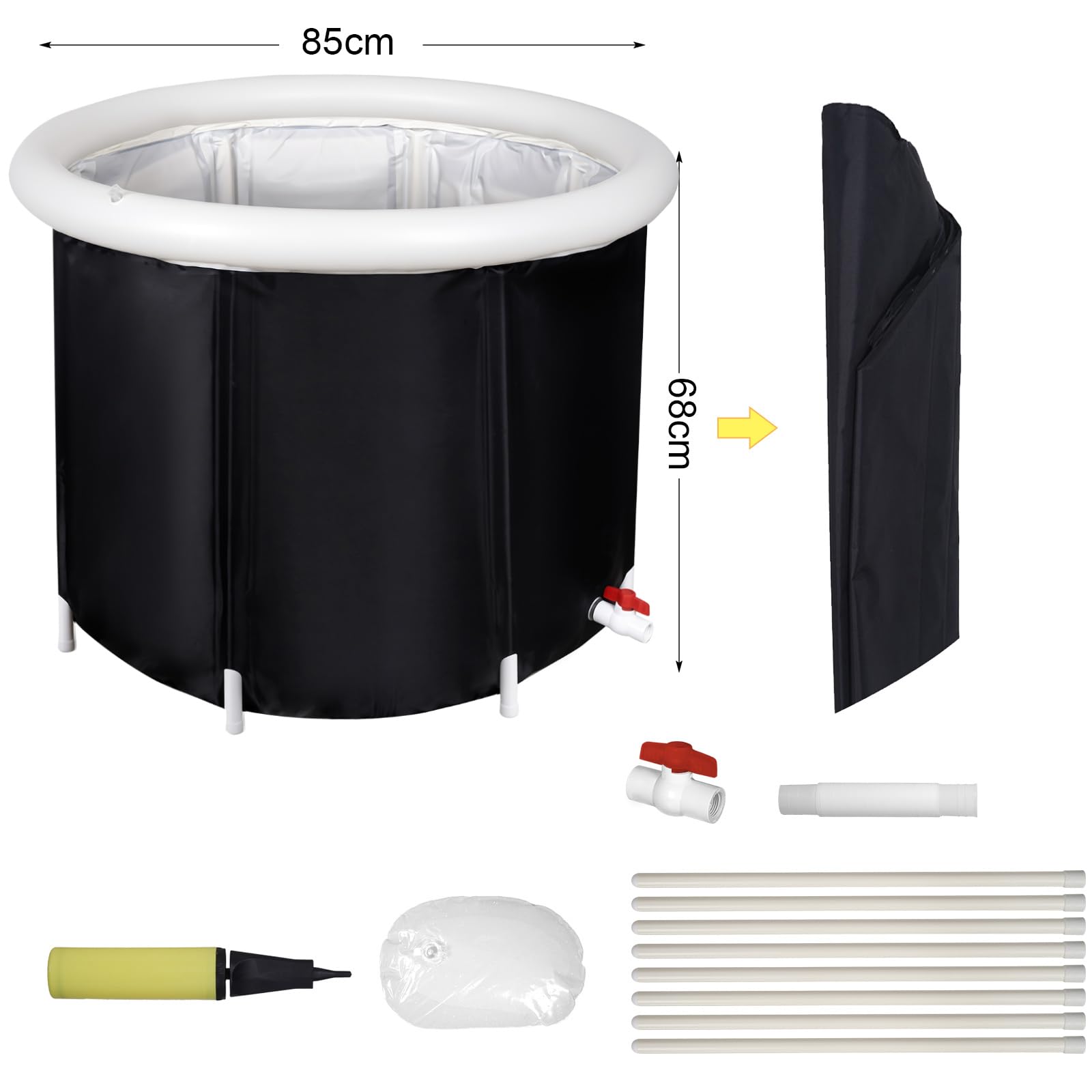 Eisbadewanne für Athleten 68cm Höhe Faltbare Aufblasbare Badewanne Tragbares Eisbad für den Innen- und Außenbereich Kältebad Kryotherapie Erwachsene Sitzbadewanne Outdoor Schwarz