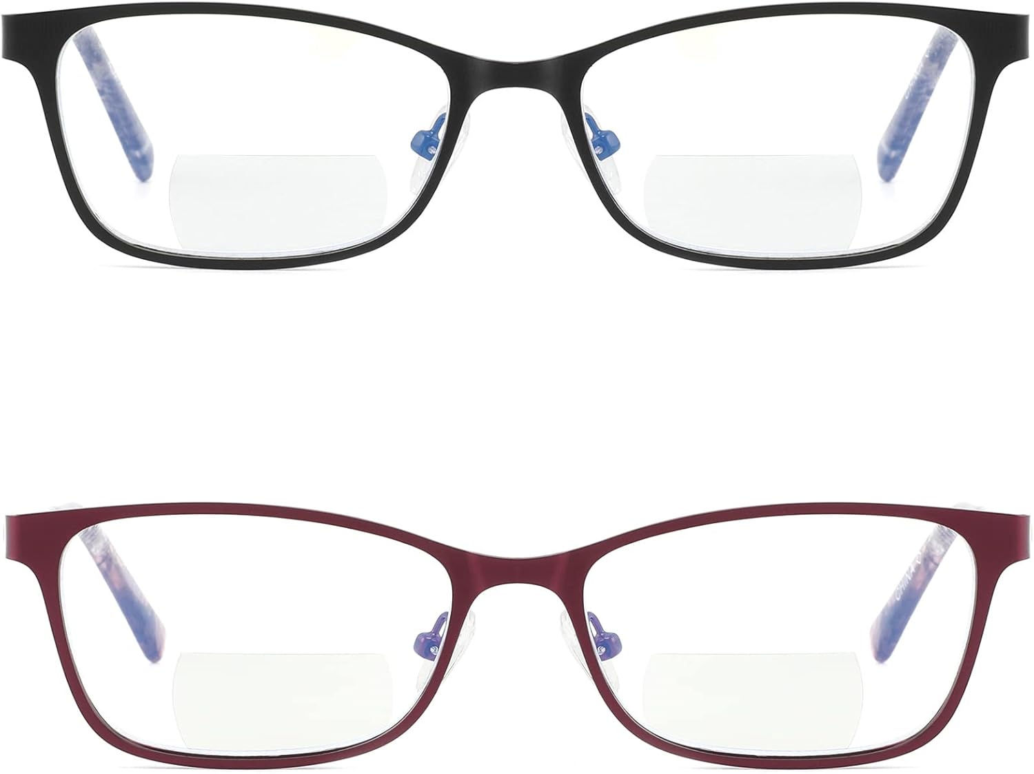 Bifocal Reading Glasses Women Blue Light Blocking With Clear Top Computer Reader Wide Metal Frame Stylish Designer Eyeglasses - Image 2