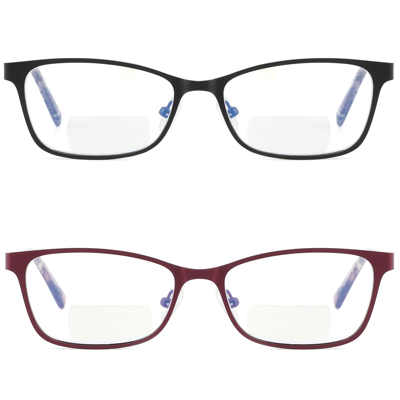 Bifokale Lesebrille für Damen, blaues Licht, transparente Kappe, Computerleser, breiter Metallrahmen, elegante Design-Gläser