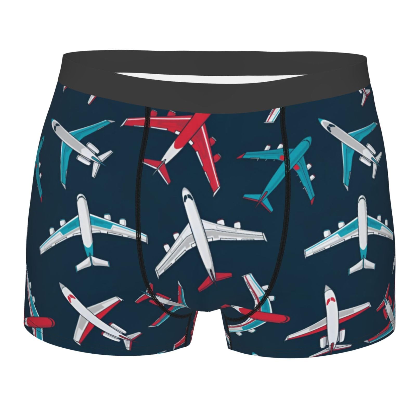 fifbird Men's Boxer Airplanes Print Briefs Breathable Comfort Short Soft Stretchy Trunks Underwear Underpant With Elastic Belt Multicolor