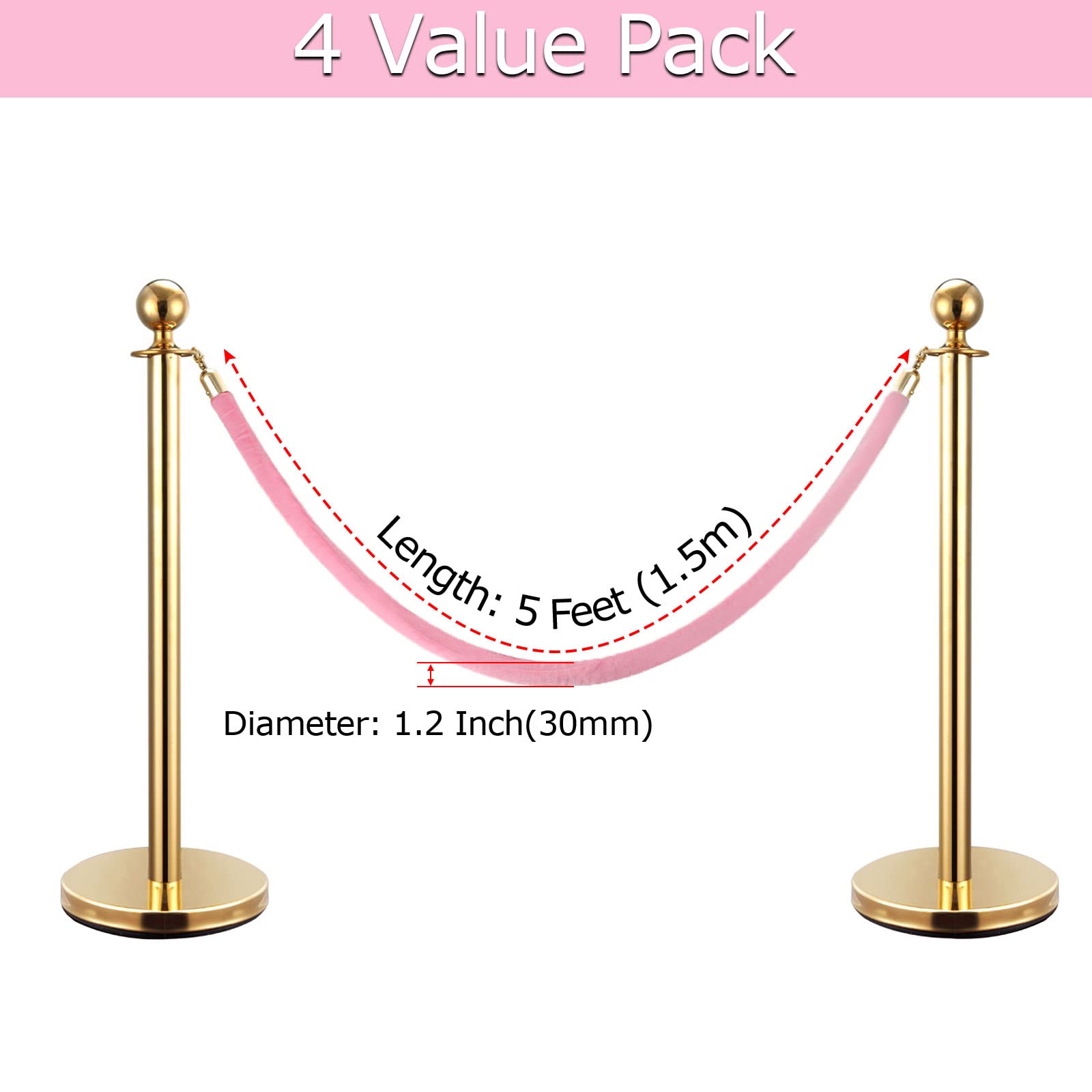 Snapklik.com : FVIEXE 4 Pack 5 Feet Pink Velvet Stanchion Rope, Crowd ...