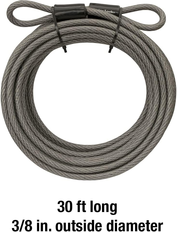 Master Lock Steel Bike Lock Cable, 30 ft. Long x 3/8 in. Diameter Vinyl Coated Cable with Looped Ends, 70DCC
