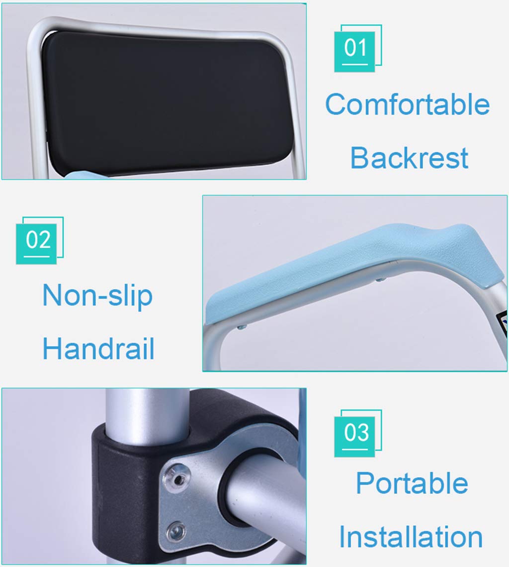 Sedia da Toilette per disabili a Elevata capacità Sedile vasino per Anziani Altezza Regolabile Bagno Sgabello per Doccia Comoda Imbottita Sedia Telaio di Sicurezza Rotaie Max.150 kg