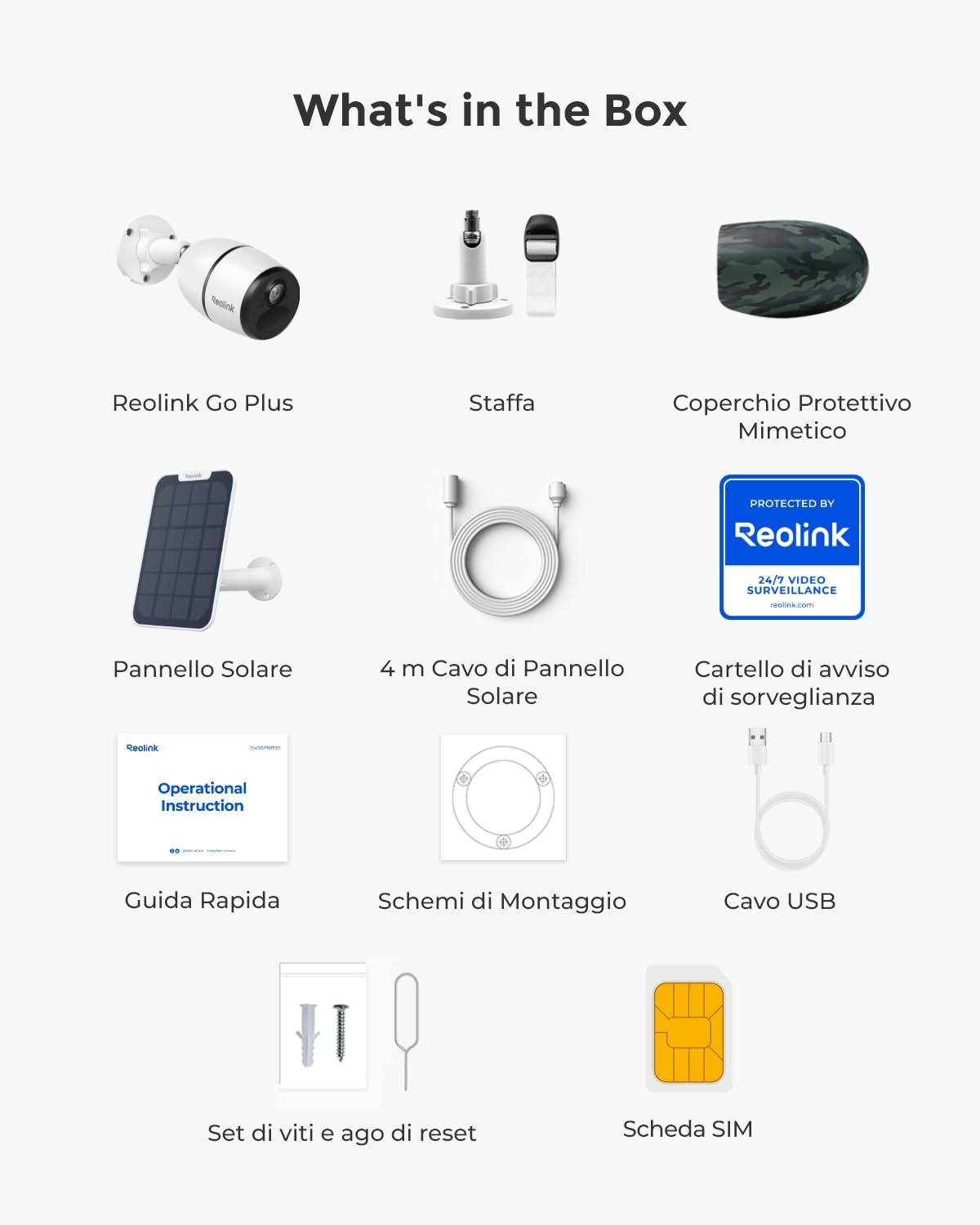 Reolink Telecamera Sim 4G da Esterno Senza Fili, 4MP Visione Notturna | Telecamera Batteria con Pannello Solare, Rilevamento di Persona/Veicolo, Audio a 2 Vie, Cloud/Alexa/Google Assistant, Go Plus