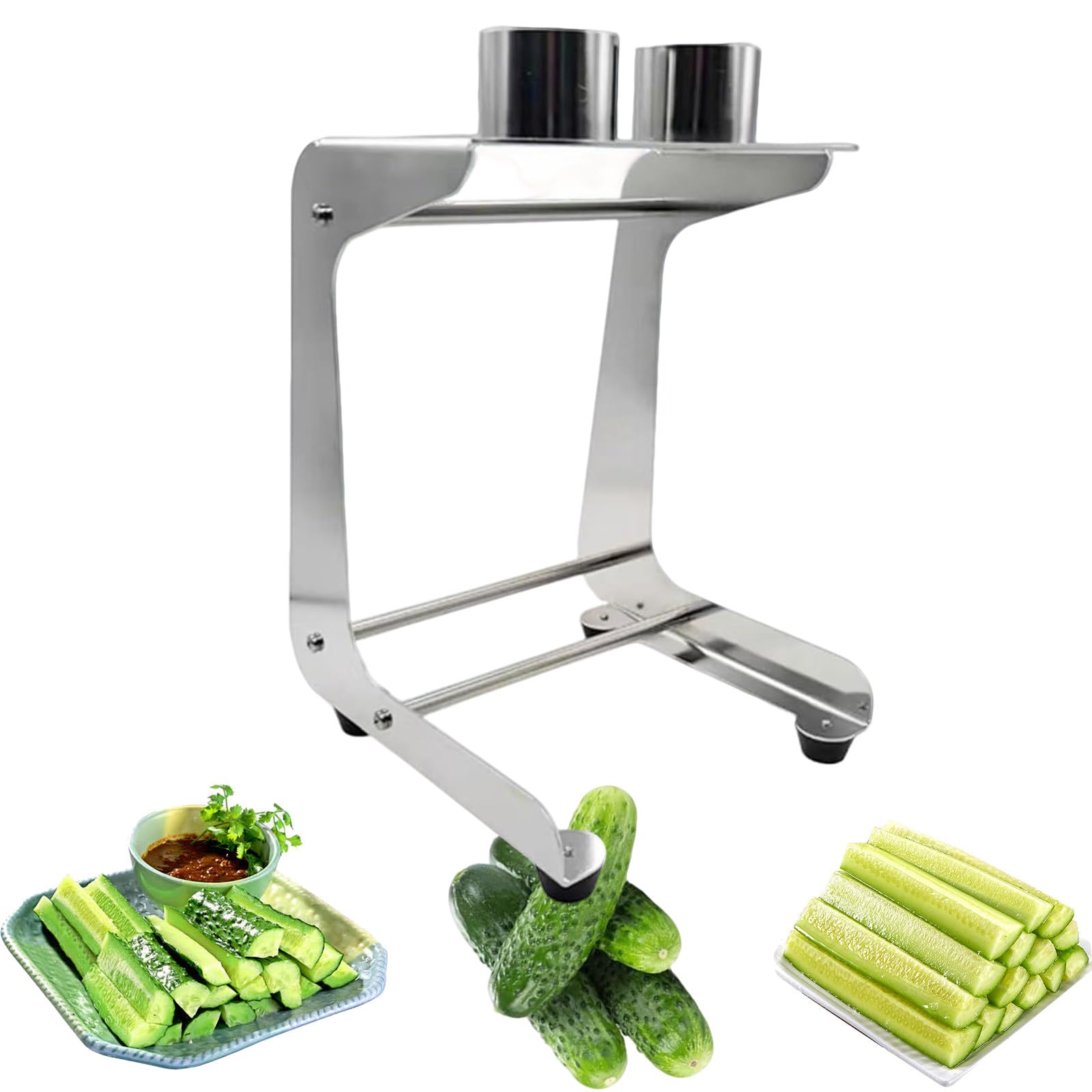 XUFWANYE Cucumber Stick Cutter, Cucumber Peeler on Stand, with 2 Blades, For cucumber up to ≤1.96", with Core Seeds Remover, for Cooking Sushi Meal Preparation Salad Making 12Cut+12Cut