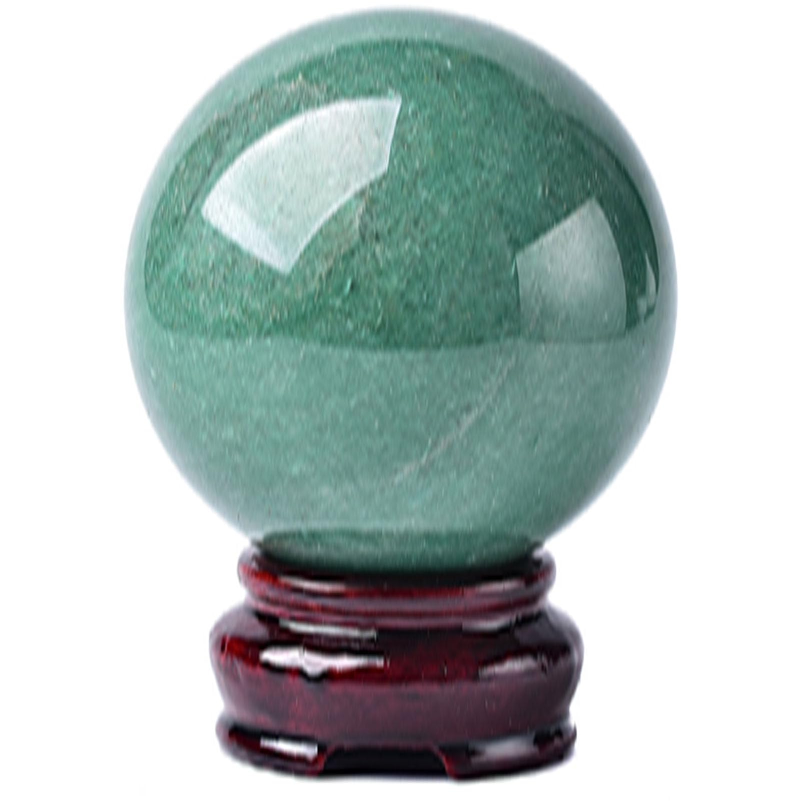 ITCLEYMDZV Stone, Crystal Ball with Wood Stand, Divination Sphere for Home Office Decor Semi-Precious, Green for Decoration,80mm