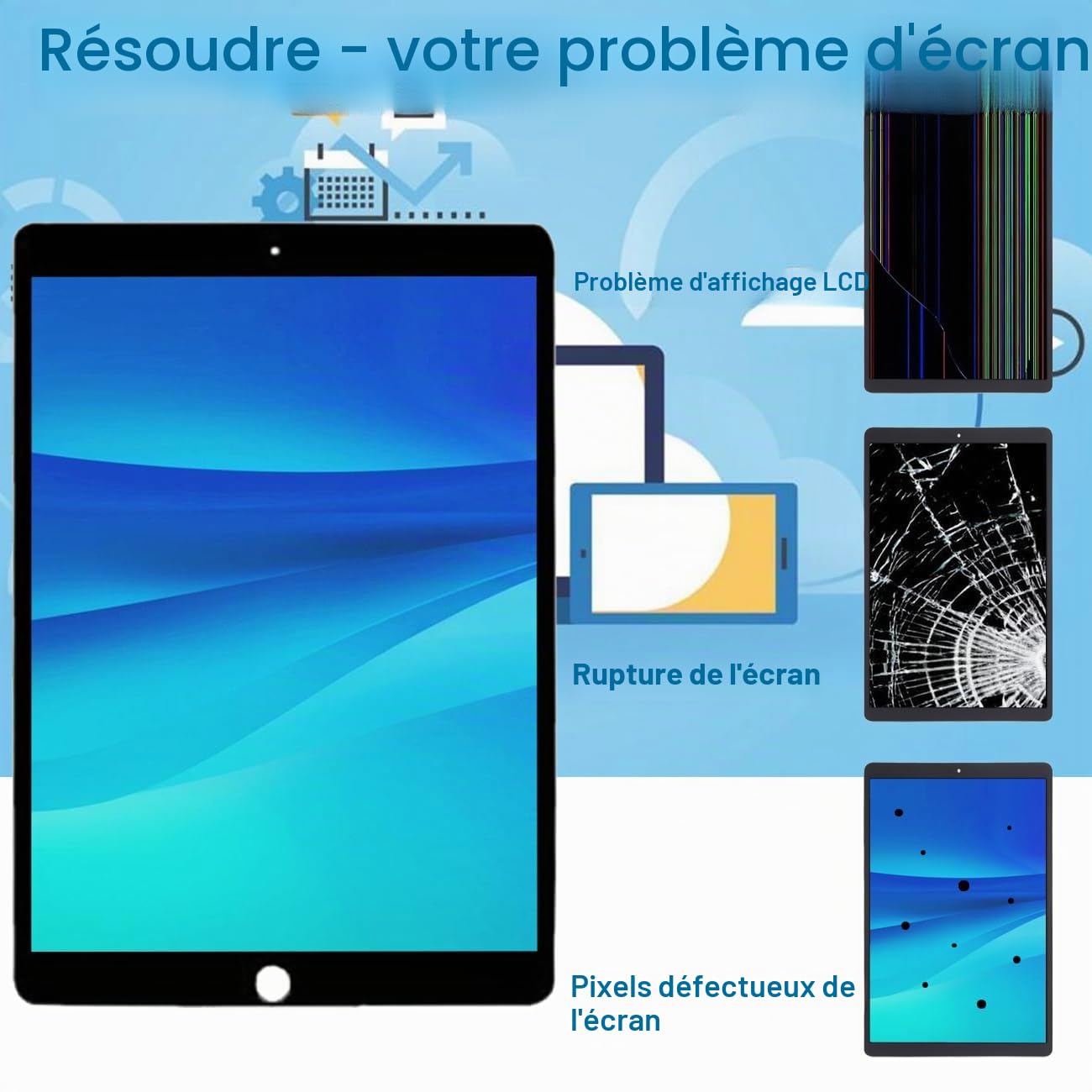 Écran pour iPad Air 3 2019 A2153 A2123 A2154 A2152 Noir | avec Kit de réparation，IPS LCD，Affichage HD，Remplacement d'écran