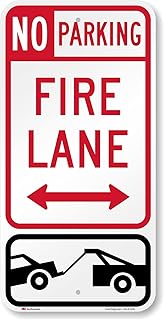 SmartSign 24 x 12 inch “No Parking - Fire Lane†Metal Sign with Bidirectional Arrow and Tow Symbol, 80 mil Aluminum, 3M Laminated Engineer Grade Reflective Material, Red, Black and White